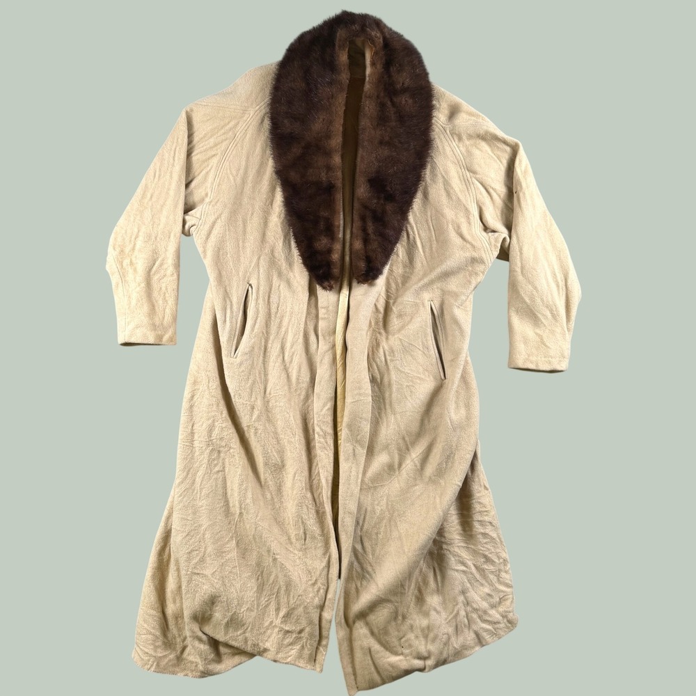 Vintage Einiger Coat Women L Real Mink Fur Collar Cashmere Quiet Luxury 60s